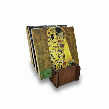 Klimt – Doğal Taş Bardak Altlığı 4'lü Set