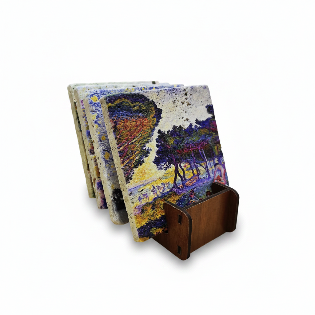 Henri-Edmond Cross – Doğal Taş Bardak Altlığı 4'lü Set