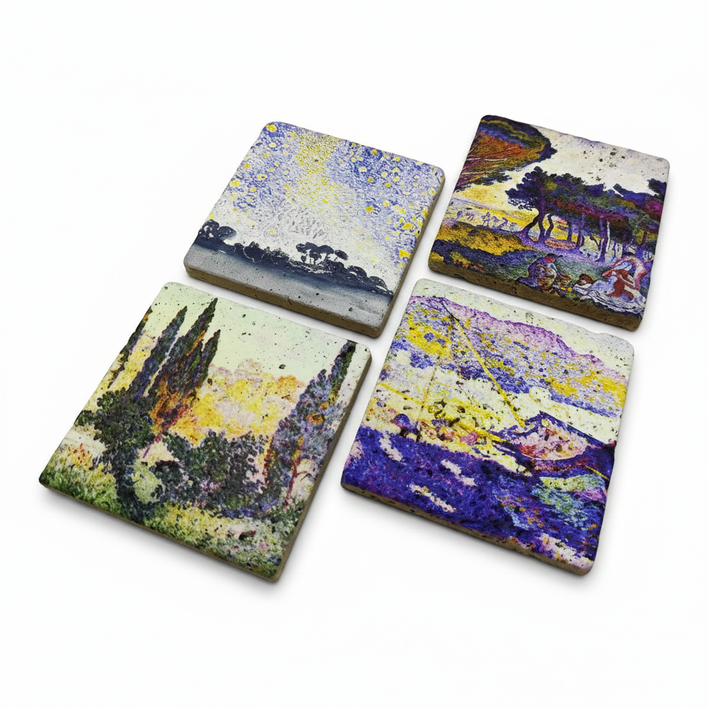 Henri-Edmond Cross – Doğal Taş Bardak Altlığı 4'lü Set
