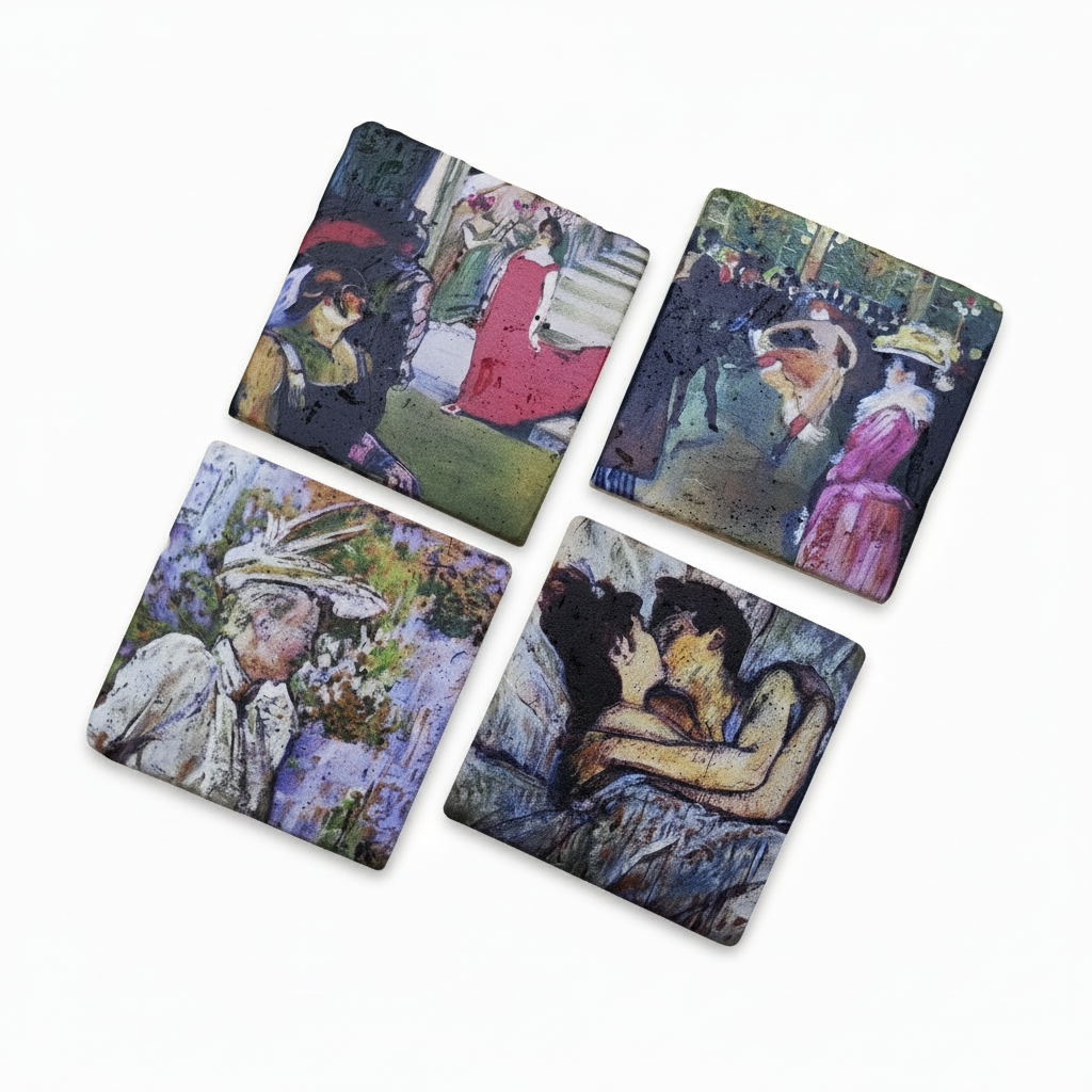 Henri de Toulouse-Lautrec – Doğal Taş Bardak Altlığı 4'lü Set