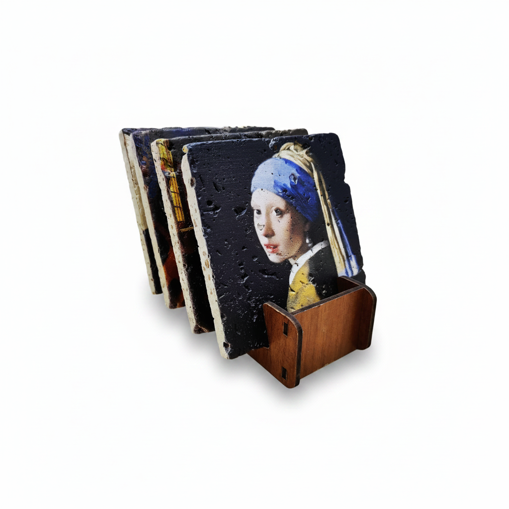 Johannes Vermeer – Doğal Taş Bardak Altlığı 4'lü Set
