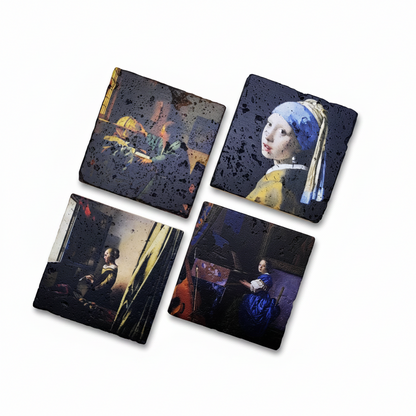 Johannes Vermeer – Doğal Taş Bardak Altlığı 4'lü Set
