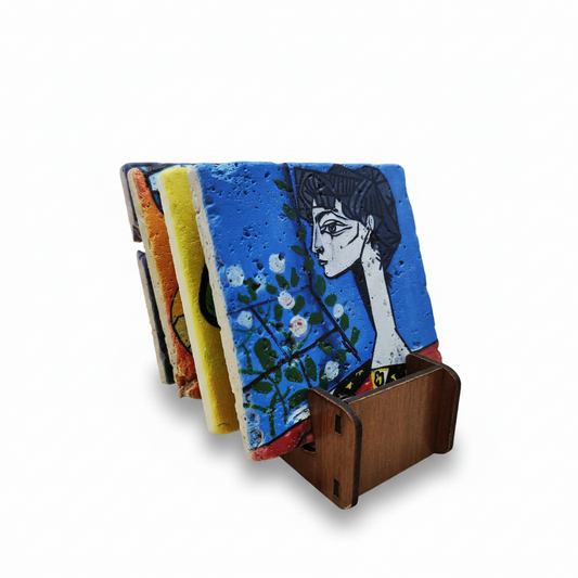 Picasso – Doğal Taş Bardak Altlığı 4'lü Set