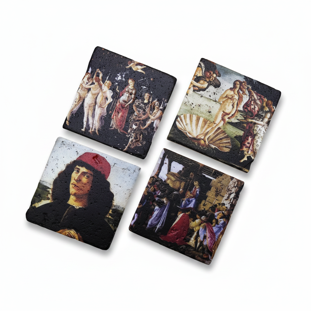 Sandro Botticelli – Doğal Taş Bardak Altlığı 4'lü Set