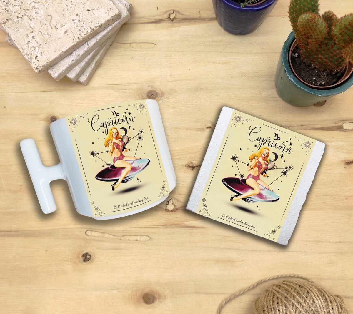 Burçlar – Oğlak Burcu T Kulplu Kupa ve Bardak Altlığı Seti