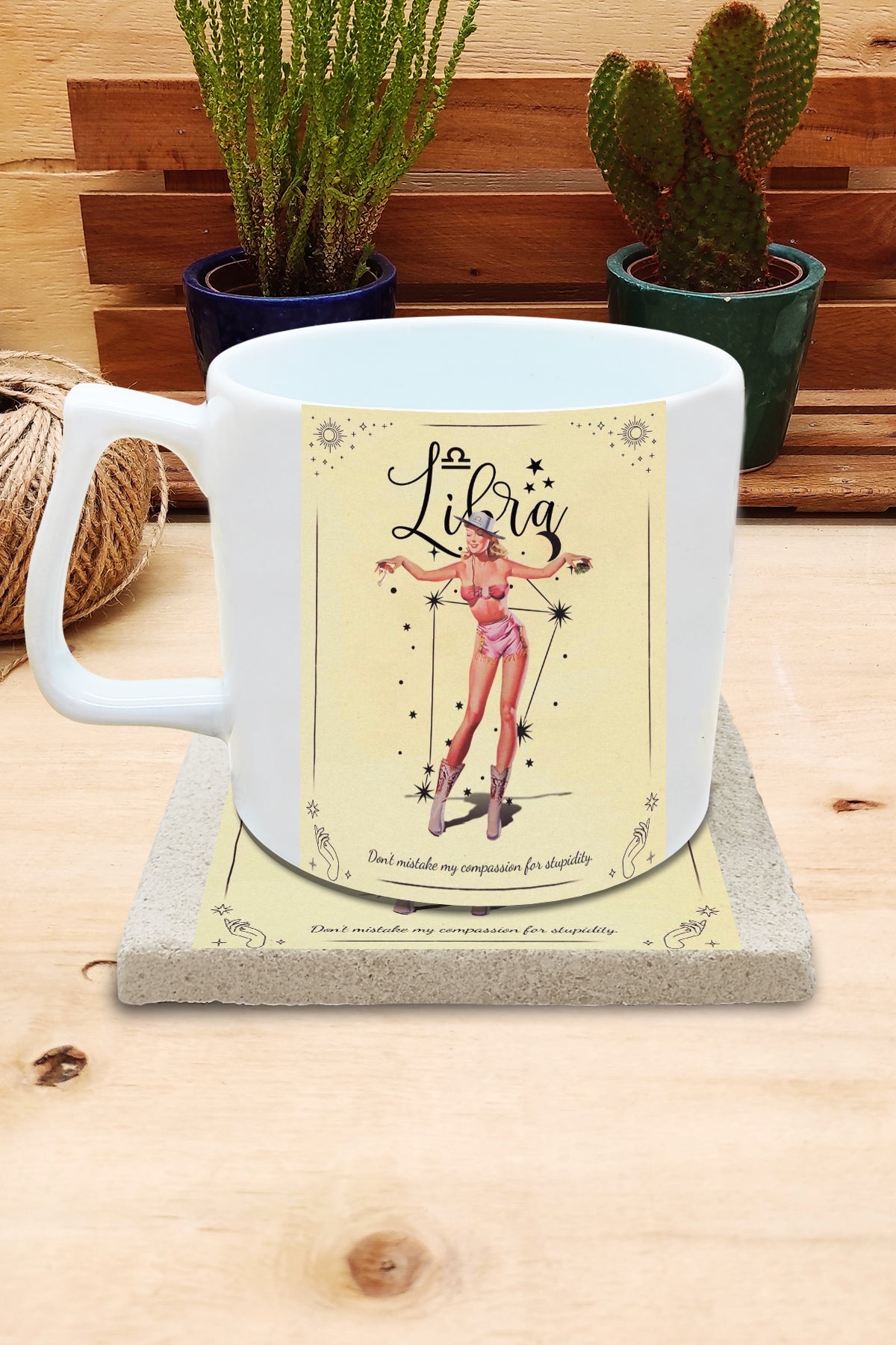 Burçlar – Terazi Burcu Yelken Kulplu Kupa ve Bardak Altlığı Seti – görsel 2