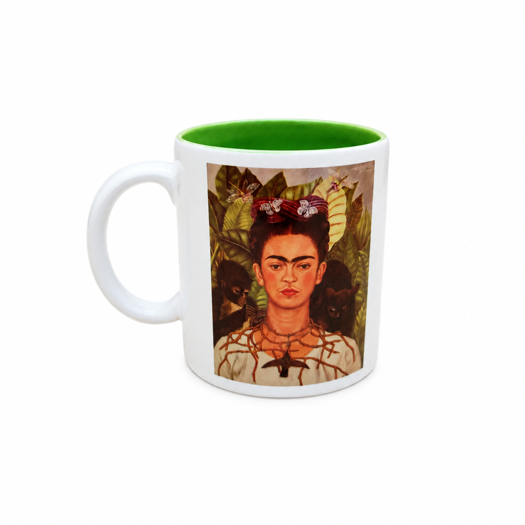 Frida Kahlo – Dikenli Kolyeli Otoportre (Self-Portrait with Thorn Necklace) İçi Yeşil Seramik Kupa
