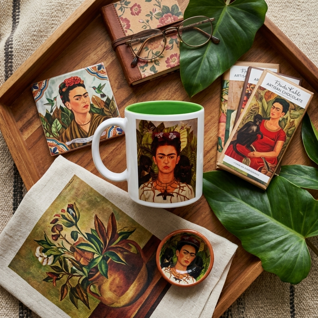 Frida Kahlo – Dikenli Kolyeli Otoportre (Self-Portrait with Thorn Necklace) İçi Yeşil Seramik Kupa – görsel 2