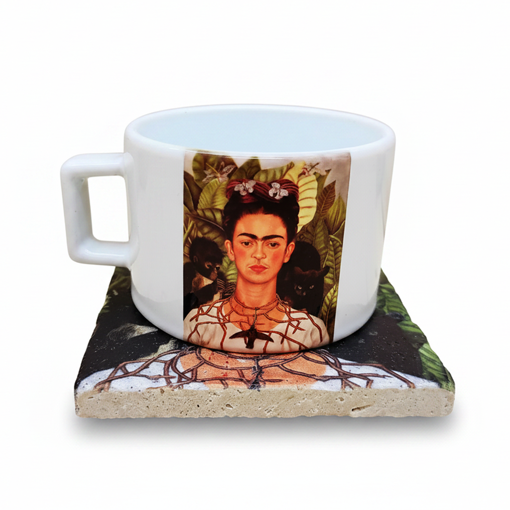 Frida Kahlo – Dikenli Kolyeli Otoportre (Self-Portrait with Thorn Necklace) Çay/Kahve Fincanı ve Bardak Altlığı Seti