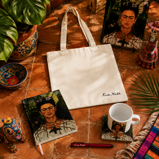 Frida Kahlo – Dikenli Kolyeli Otoportre (Self-Portrait with Thorn Necklace) Fincan, Bardak Altlığı, Defter, Kalem ve Kanvas Çanta Seti – görsel 2