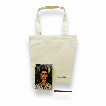 Frida Kahlo – Dikenli Kolyeli Otoportre (Self-Portrait with Thorn Necklace) Defter, Kalem ve Kanvas Çanta Seti