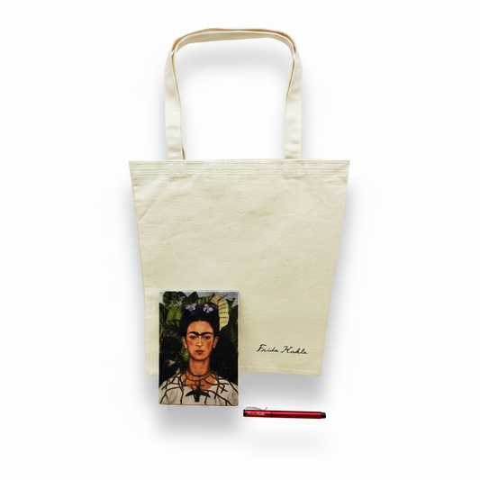 Frida Kahlo – Dikenli Kolyeli Otoportre (Self-Portrait with Thorn Necklace) Defter, Kalem ve Kanvas Çanta Seti