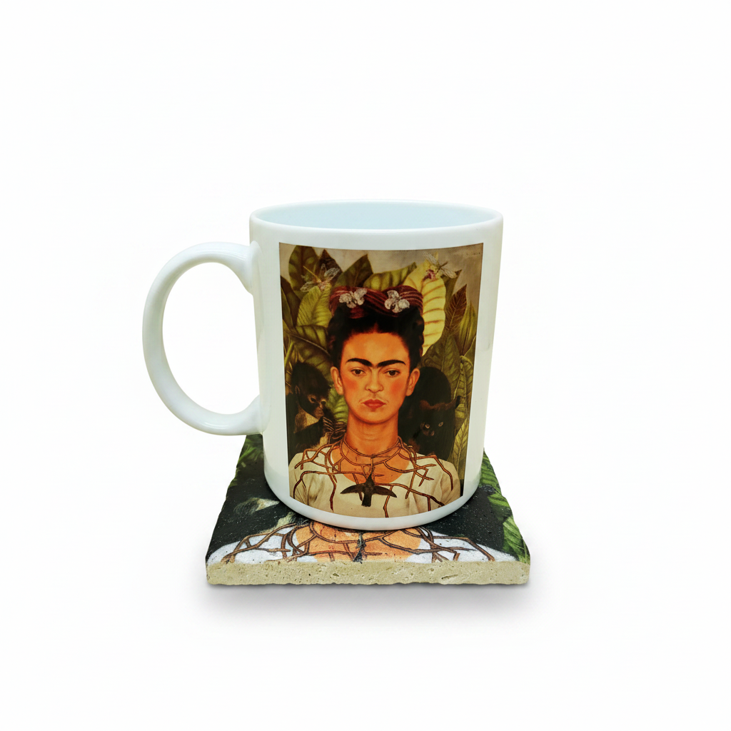 Frida Kahlo – Dikenli Kolyeli Otoportre (Self-Portrait with Thorn Necklace) Kupa ve Bardak Altlığı Seti
