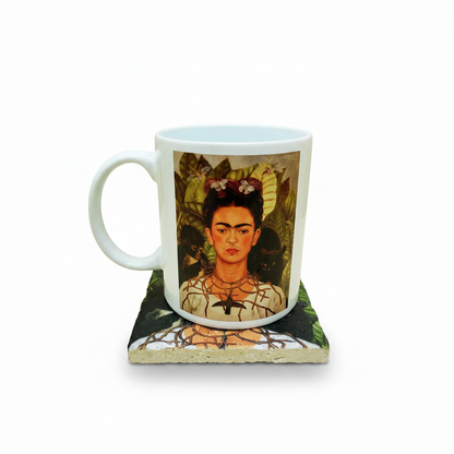Frida Kahlo – Dikenli Kolyeli Otoportre (Self-Portrait with Thorn Necklace) Kupa ve Bardak Altlığı Seti