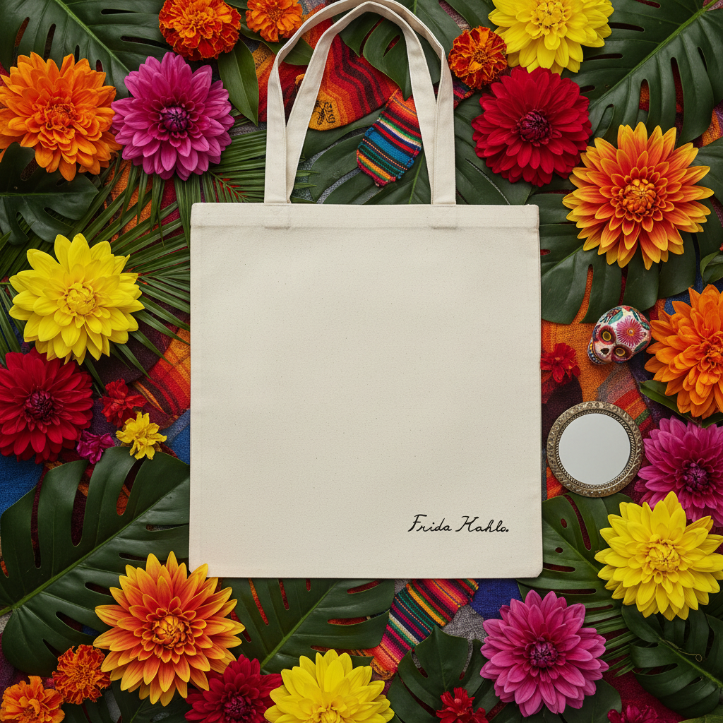 Frida Kahlo – İmzalı Kanvas Omuz Çantası 35x40 cm – görsel 3