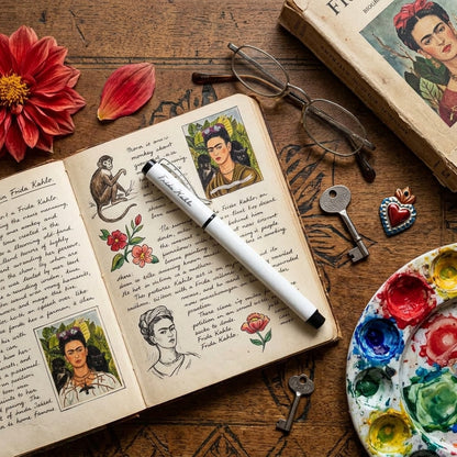 Frida Kahlo – İmzalı Metal Roller Kalem Beyaz – görsel 2