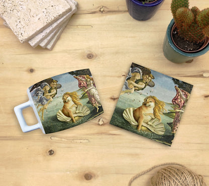 Hayvanlar ve Sanat – Botticelli Venüs'ün Doğuşu (The Birth of Venus) Çay/Kahve Fincanı ve Bardak Altlığı Seti