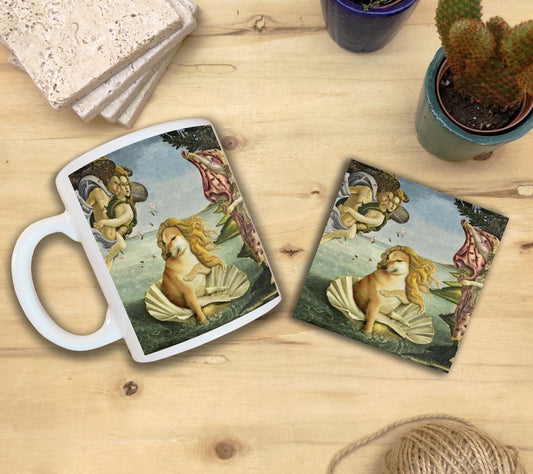 Hayvanlar ve Sanat – Botticelli Venüs'ün Doğuşu (The Birth of Venus) Kupa ve Bardak Altlığı Seti