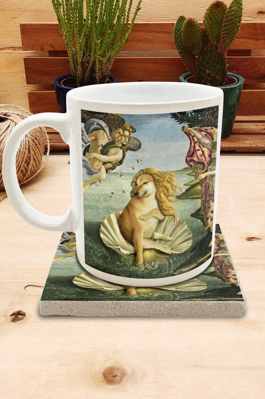 Hayvanlar ve Sanat – Botticelli Venüs'ün Doğuşu (The Birth of Venus) Kupa ve Bardak Altlığı Seti – görsel 2