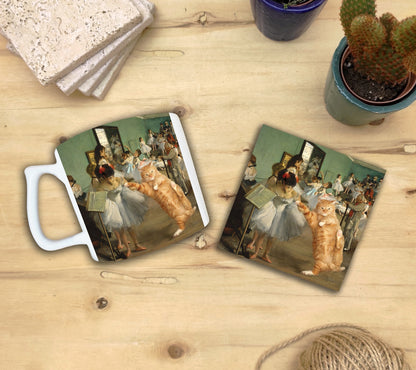 Kediler ve Sanat – Degas Dans Dersi (The Dance Class) Yelken Kulplu Kupa ve Bardak Altlığı Seti