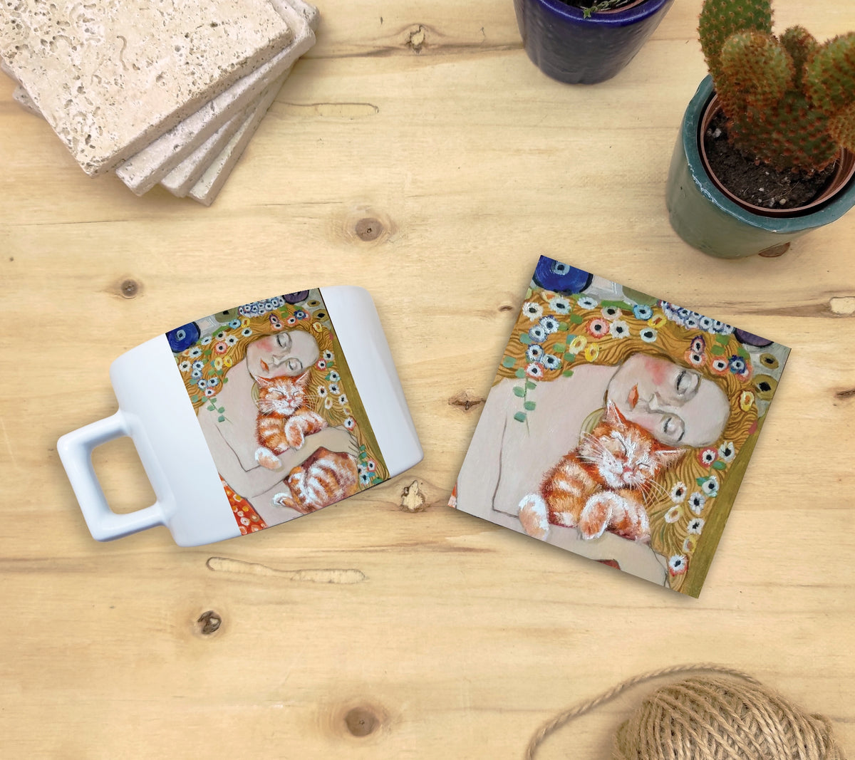 Kediler ve Sanat – Klimt Danae Çay/Kahve Fincanı ve Bardak Altlığı Seti