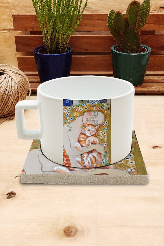 Kediler ve Sanat – Klimt Danae Çay/Kahve Fincanı ve Bardak Altlığı Seti – görsel 2