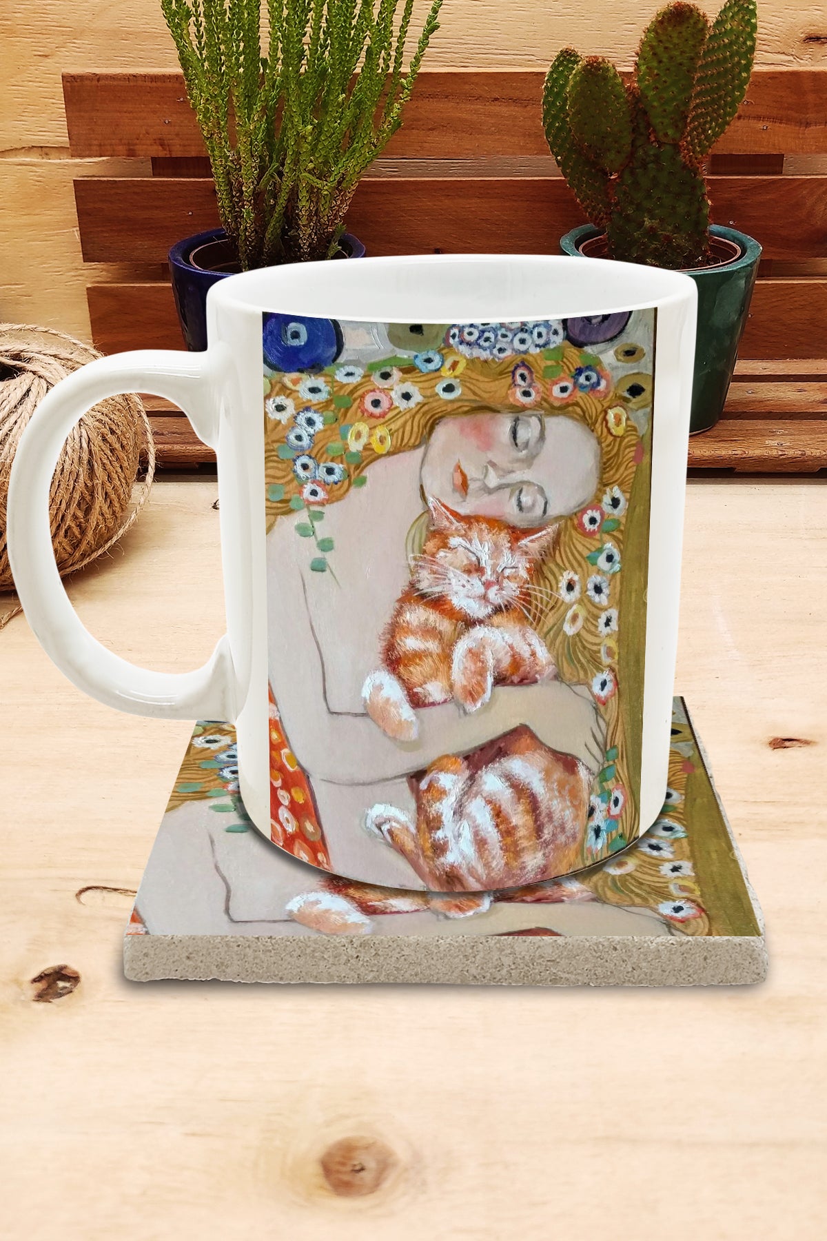 Kediler ve Sanat – Klimt Danae Kupa ve Bardak Altlığı Seti – görsel 2