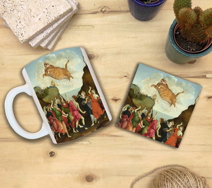 Kediler ve Sanat – Sarı Kedi Kupa ve Bardak Altlığı Seti