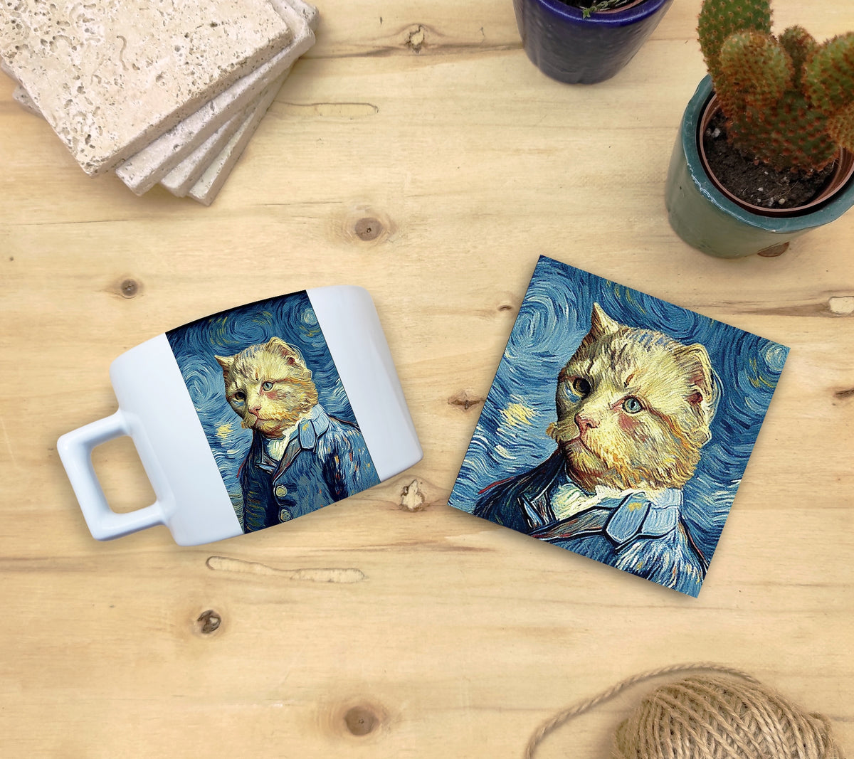 Kediler ve Sanat – Van Gogh Otoportre (Self-Portrait) Çay/Kahve Fincanı ve Bardak Altlığı Seti