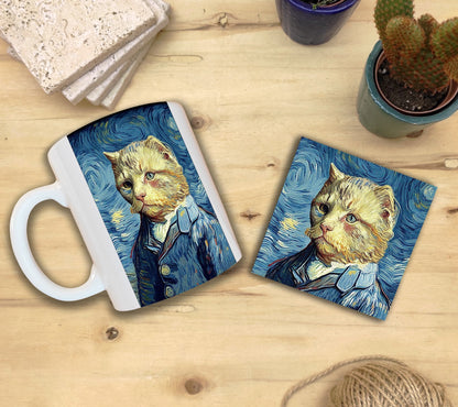 Kediler ve Sanat – Van Gogh Otoportre (Self-Portrait) Kupa ve Bardak Altlığı Seti
