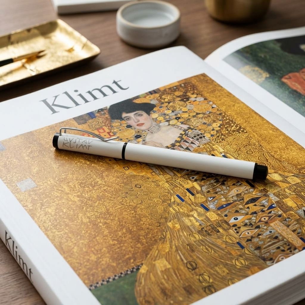 Klimt – İmzalı Metal Roller Kalem Beyaz – görsel 2