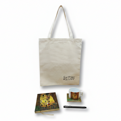 Klimt – Öpücük (The Kiss) Fincan, Bardak Altlığı, Defter, Kalem ve Kanvas Çanta Seti