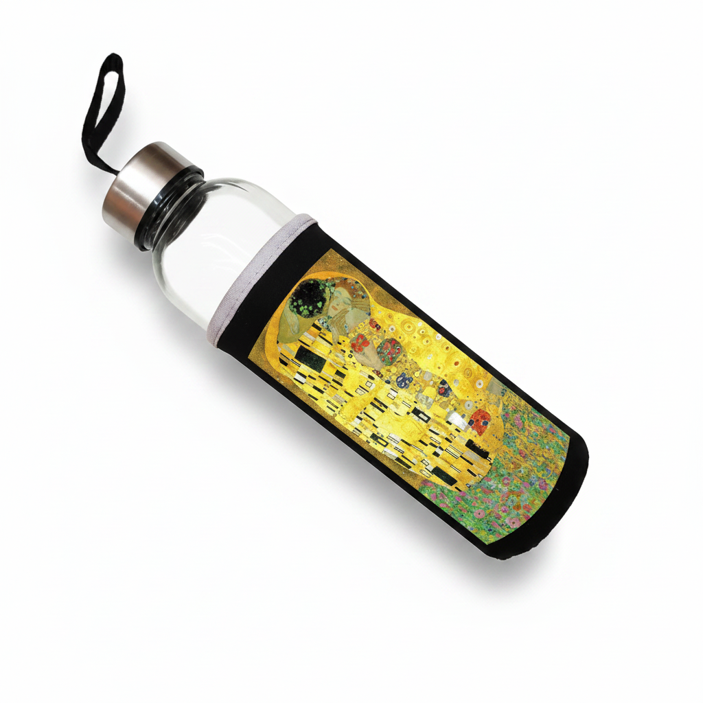 Klimt – Öpücük (The Kiss) Kılıflı Cam Matara 500 ml