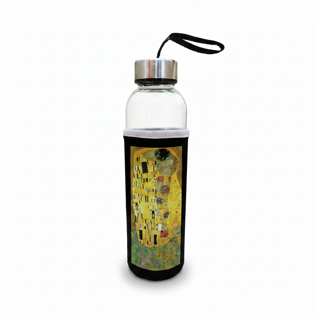 Klimt – Öpücük (The Kiss) Kılıflı Cam Matara 500 ml – görsel 2