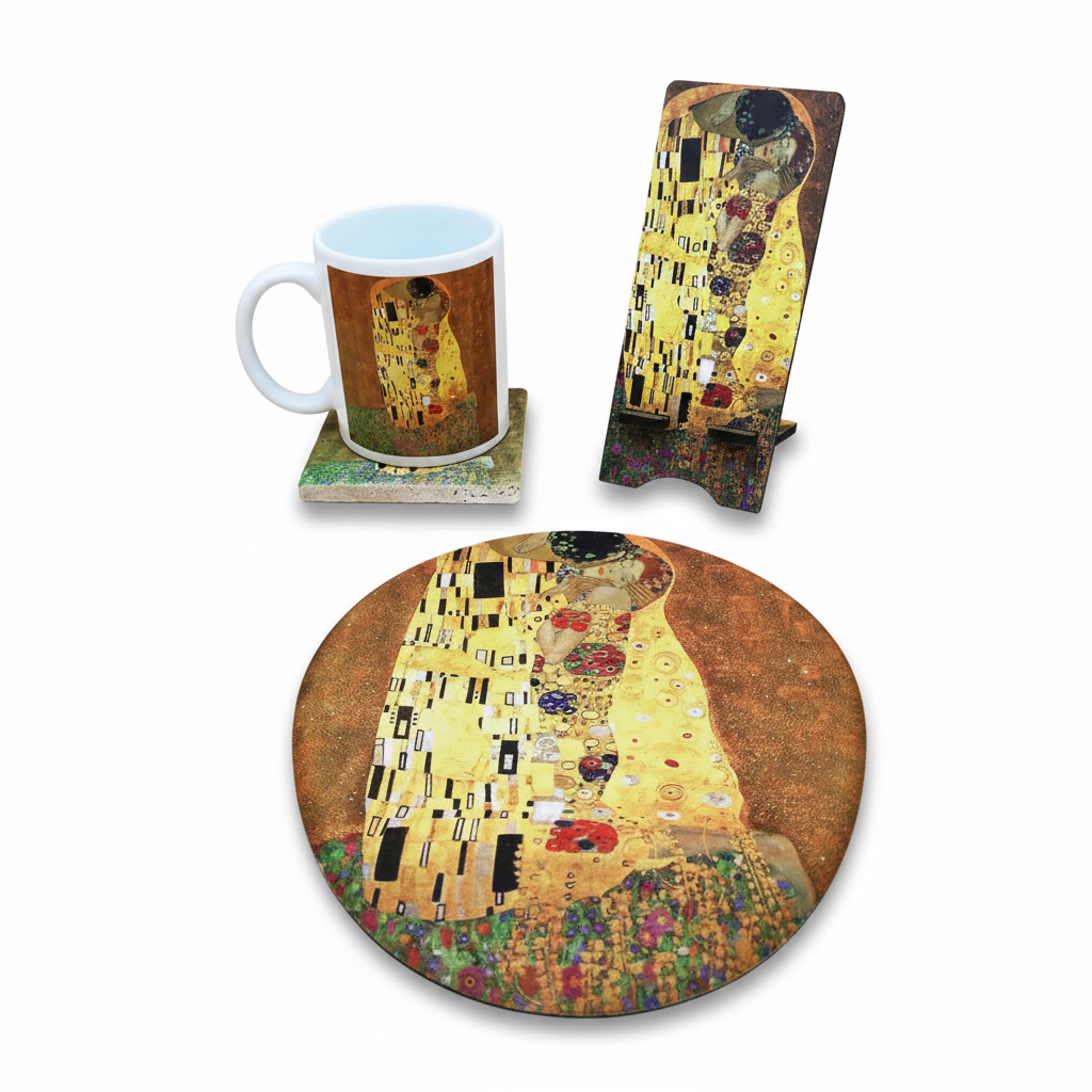 Klimt – Öpücük (The Kiss) Kupa, Bardak Altlığı, Mouse Pad ve Telefon Standı Seti