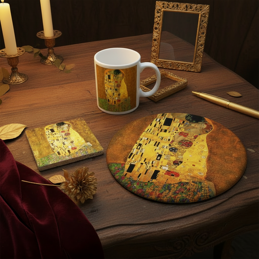 Klimt – Öpücük (The Kiss) Kupa, Mouse Pad ve Bardak Altlığı Seti – görsel 2