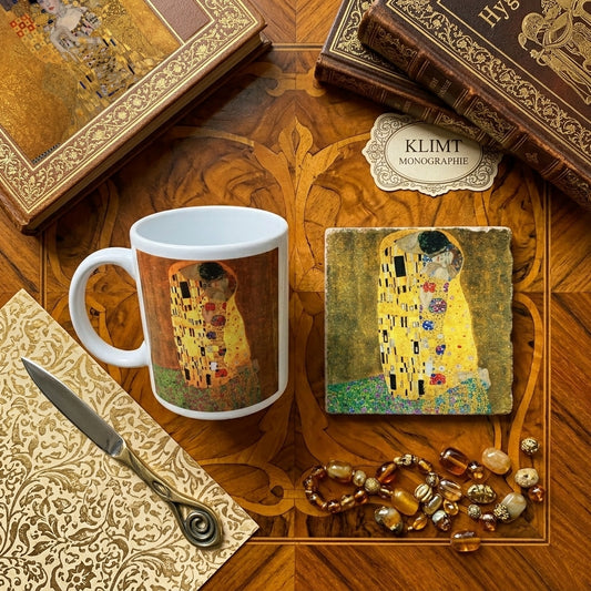 Klimt – Öpücük (The Kiss) Kupa ve Bardak Altlığı Seti – görsel 2