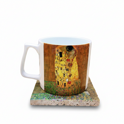 Klimt – Öpücük (The Kiss) Yelken Kulplu Kupa ve Bardak Altlığı Seti