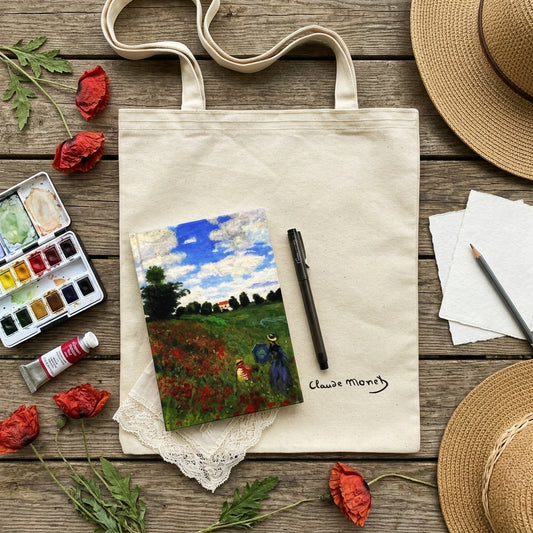 Monet – Gelincik Tarlası (Poppy Field) Defter, Kalem ve Kanvas Çanta Seti – görsel 2