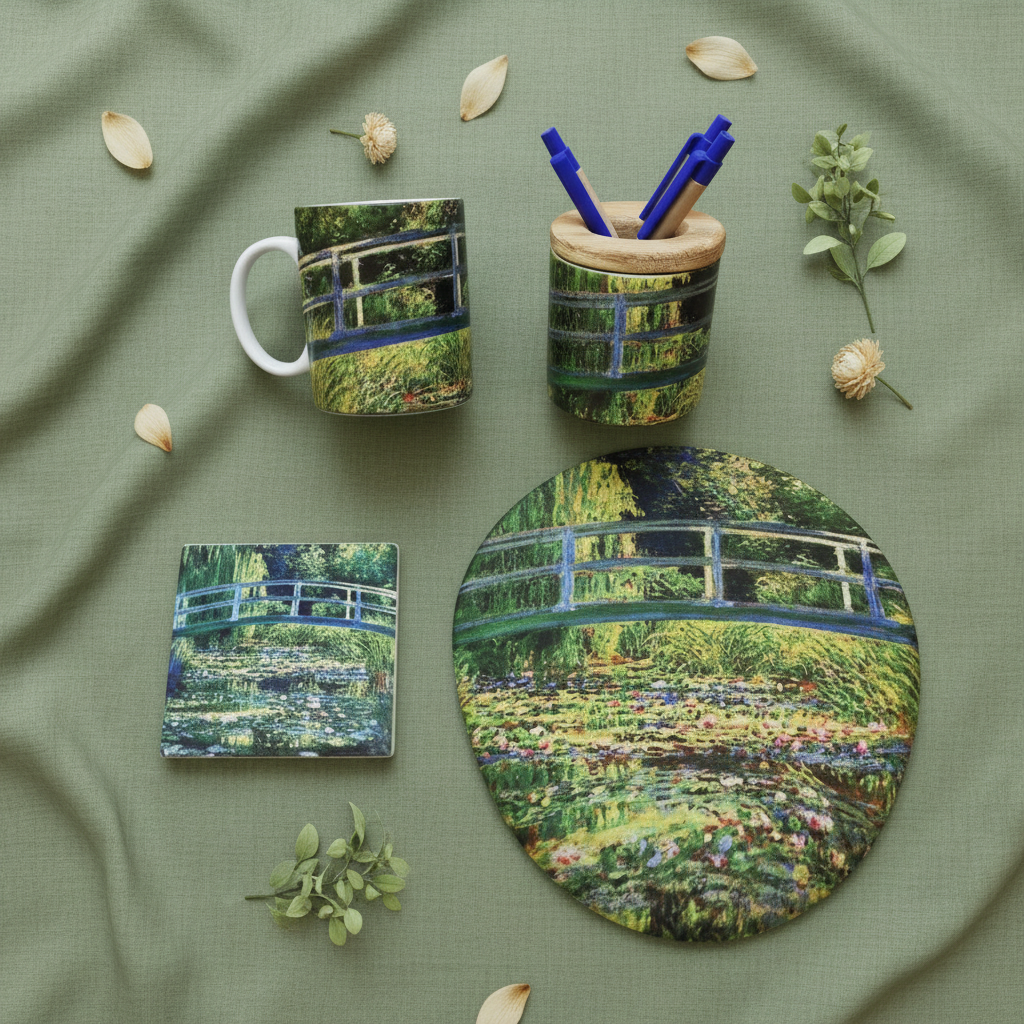 Monet – Japon Köprüsü (The Japanese Footbridge) Kupa, Mouse Pad, Bardak Altlığı ve Kalemlik Seti – görsel 2