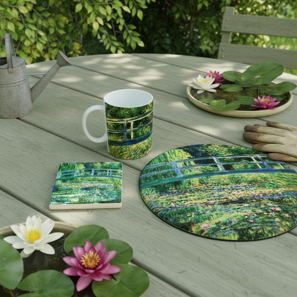 Monet – Japon Köprüsü (The Japanese Footbridge) Kupa, Mouse Pad ve Bardak Altlığı Seti – görsel 2