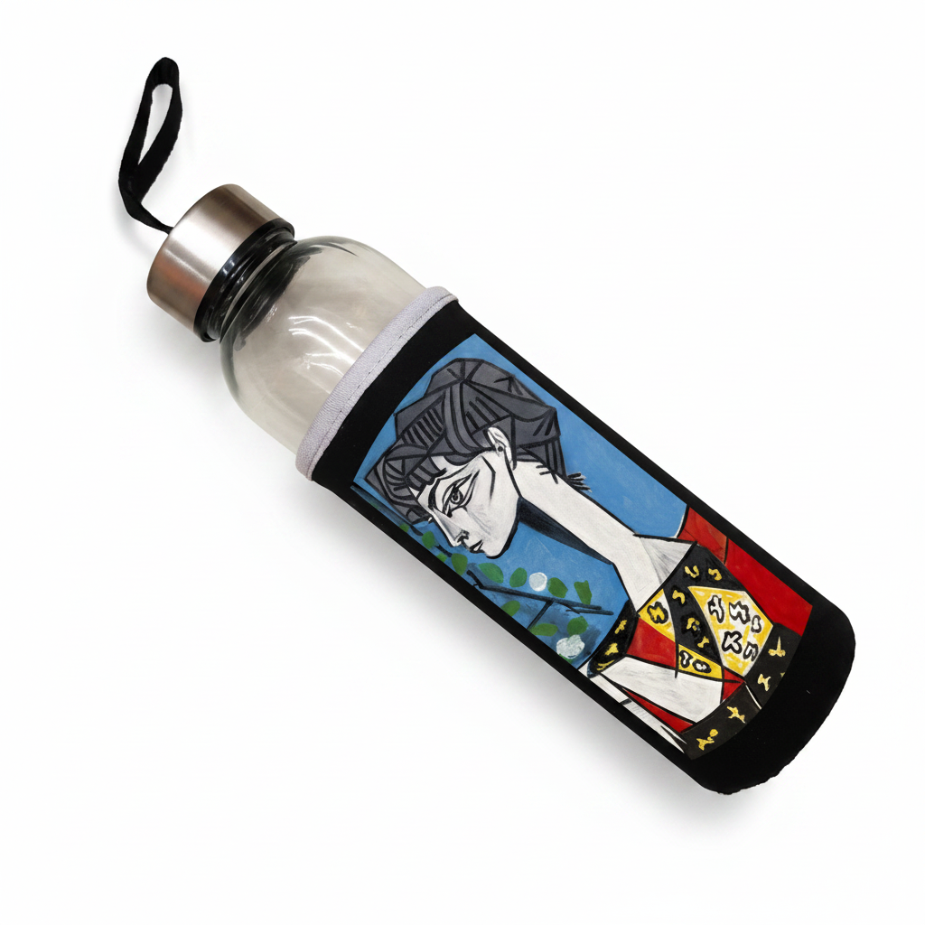 Picasso – Çiçekli Jacqueline (Jacqueline with Flowers) Kılıflı Cam Matara 500 ml