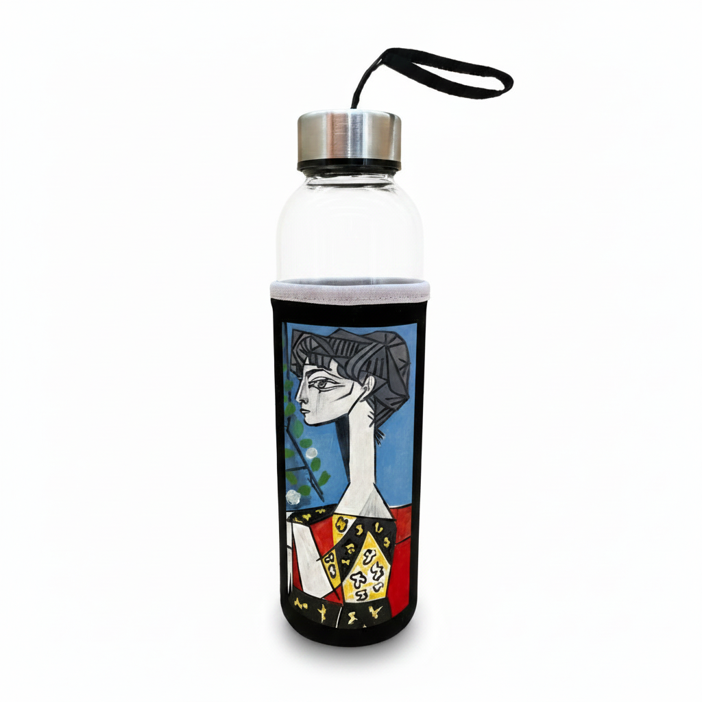 Picasso – Çiçekli Jacqueline (Jacqueline with Flowers) Kılıflı Cam Matara 500 ml – görsel 3