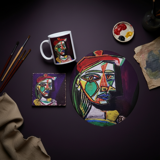 Picasso – Kırmızı Bereli Kız (Girl with a Red Beret) Kupa, Mouse Pad ve Bardak Altlığı Seti – görsel 2
