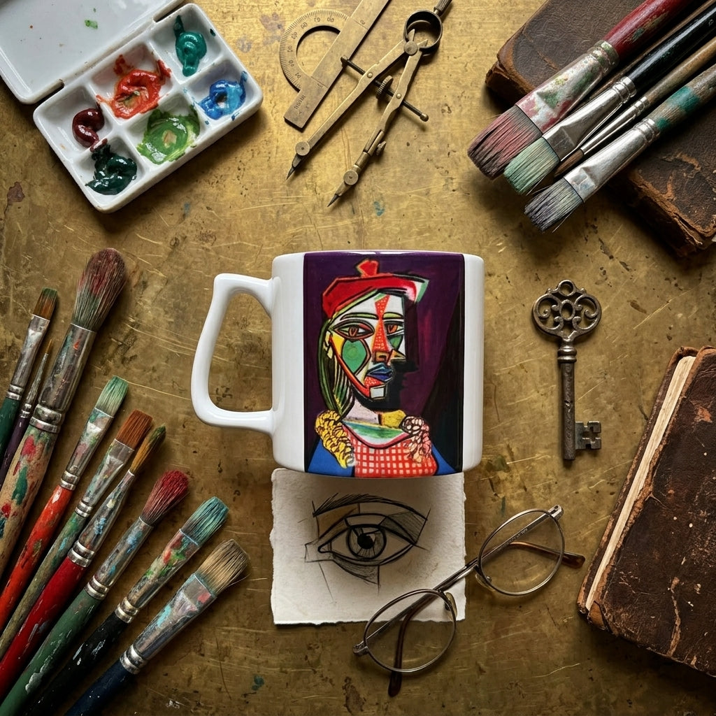 Picasso – Kırmızı Bereli Kız (Girl with a Red Beret) Yelken Kulplu Seramik Kupa – görsel 3