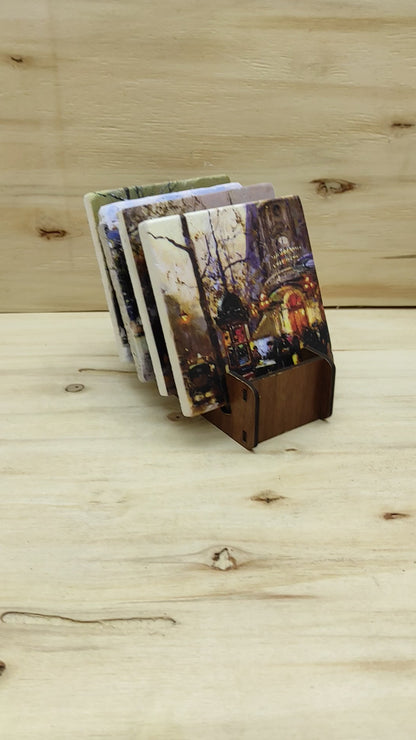 Edouard Leon Cortes – Doğal Taş Bardak Altlığı 4'lü Set
