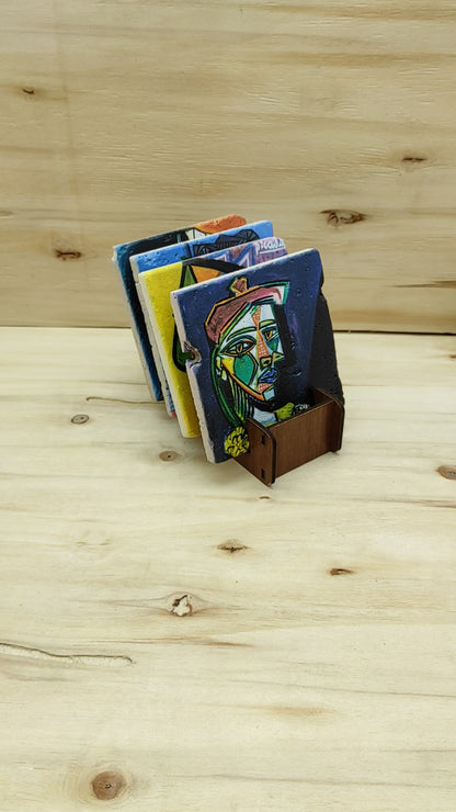 Picasso – Doğal Taş Bardak Altlığı 4'lü Set
