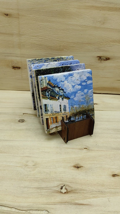 Alfred Sisley – Doğal Taş Bardak Altlığı 4'lü Set