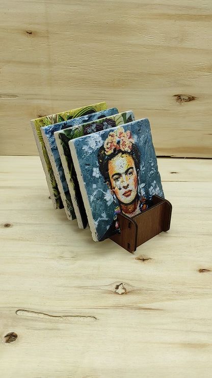 Frida Kahlo – Doğal Taş Bardak Altlığı 4'lü Set