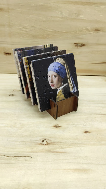 Johannes Vermeer – Doğal Taş Bardak Altlığı 4'lü Set